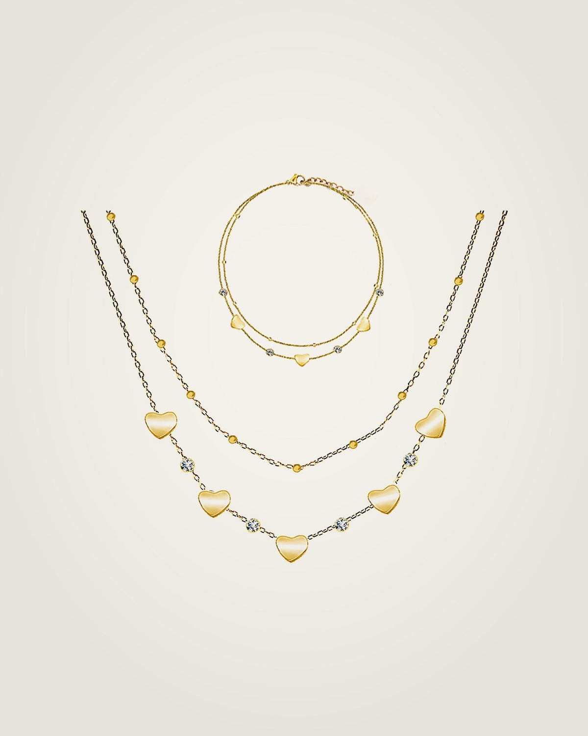 AYPARÉ Herz-Set, Kette & Armband in Gold