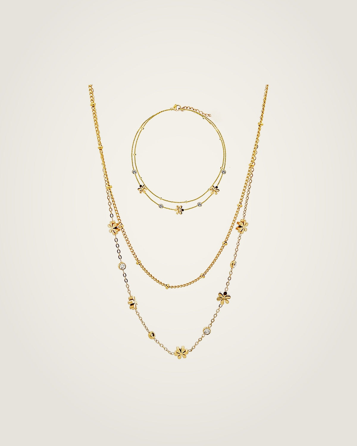 AYPARÉ Blüten-Set, Kette & Armband in Gold